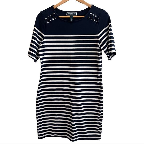 Nautical Knit Navy & White striped shirt dress, Size Medium women. Nearly new! - Picture 2 of 10